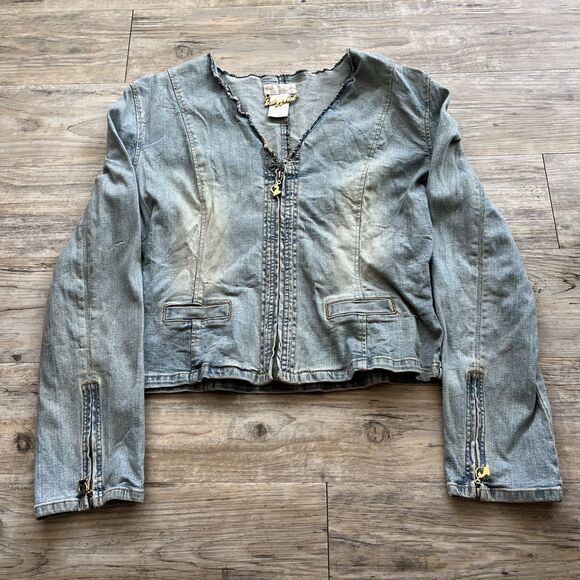 Vintage Baby Phat Denim Jean Jacket Y2K Glam Women Small Embroidered Light Blue - Picture 1 of 14